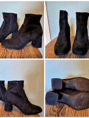 Kelly & Katie Galini Suede Ankle Boots Bootie Black Sz 7.5 Shoes Block Heel Zip